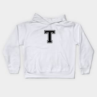 Initial Letter T - Varsity Style Design - Black text Kids Hoodie